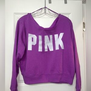 PINK Victoria's Secret Fleece Off the Shoulder Sweatshirt  in Rich Purple